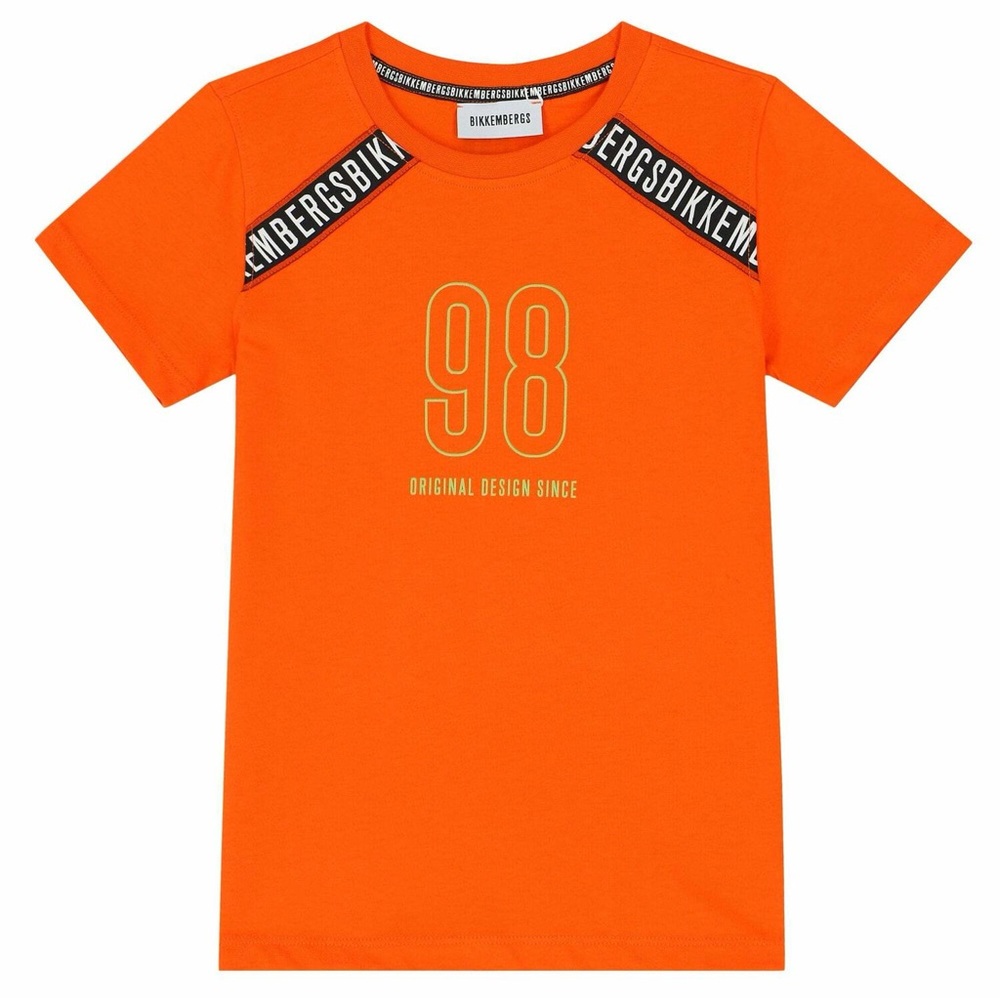 Bikkembergs Orange Logo T-Shirt Boys Size 14 Belgian Designer Cotton Tee